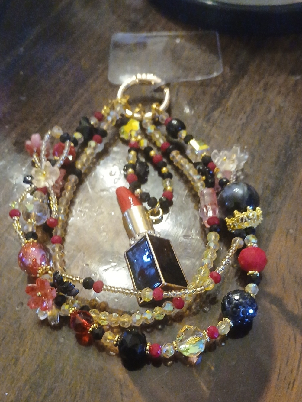 Gold-Tone Multi-Strand Lipstick Bag Charm in Red and Black